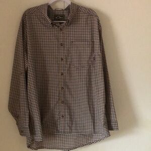 Men’s Drake fall brown & white striped button down  long sleeve shirt